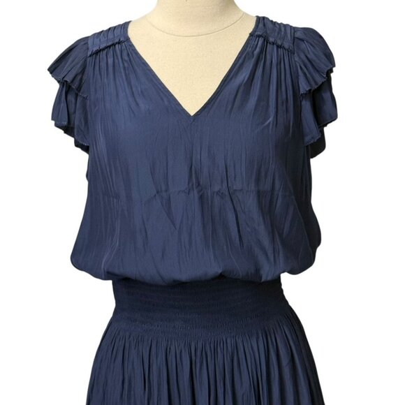 Ramy Brook Yassi Dress Navy Blue Short Sleeve V-Neck Elastic Waist Midi Size S - Picture 2 of 12